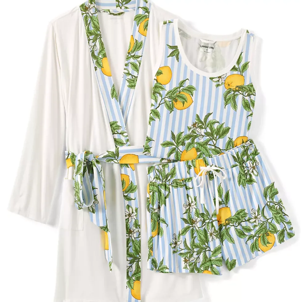 Women's Cooling 3 Piece Pajama Set - Robe Tank and Shorts