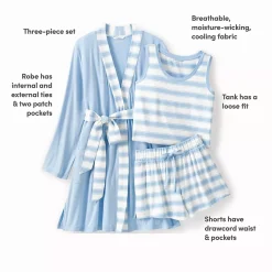 Women's Cooling 3 Piece Pajama Set - Robe Tank and Shorts