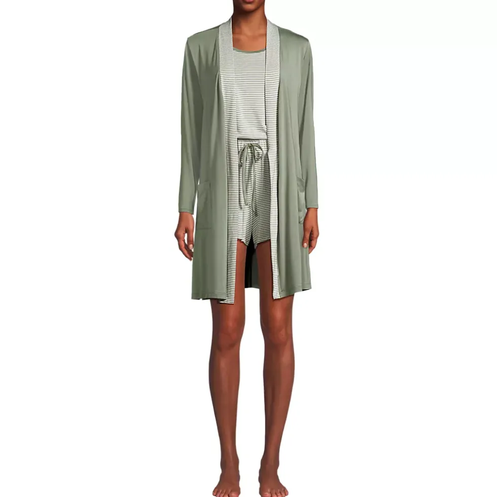 Women's Cooling 3 Piece Pajama Set - Robe Tank and Shorts