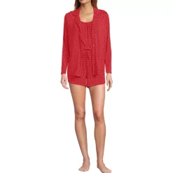 Women's Cooling 3 Piece Pajama Set - Long Sleeve Top Cami and Shorts