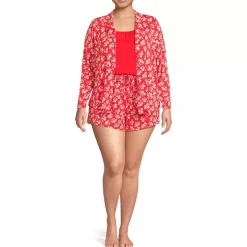 Women's Cooling 3 Piece Pajama Set - Long Sleeve Top Cami and Shorts