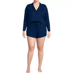 Women's Cooling 3 Piece Pajama Set - Long Sleeve Top Cami and Shorts