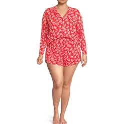 Women's Cooling 3 Piece Pajama Set - Long Sleeve Top Cami and Shorts