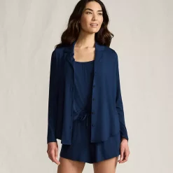 Women's Cooling 3 Piece Pajama Set - Long Sleeve Top Cami and Shorts