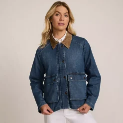 Women's Corduroy Collared Denim Jacket