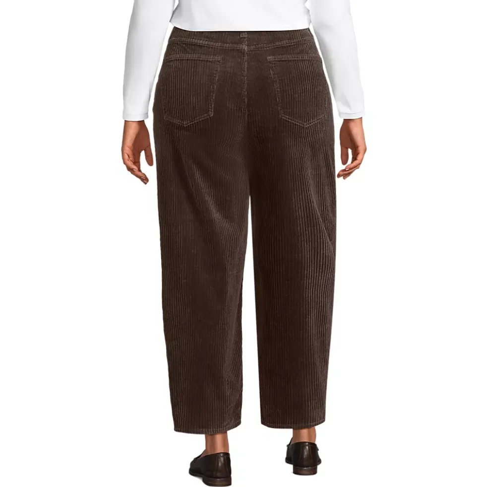 Women's Corduroy High Rise Barrel Leg Ankle Pants
