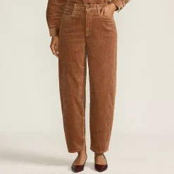 Women's Corduroy High Rise Barrel Leg Ankle Pants
