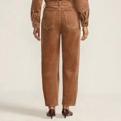 Women's Corduroy High Rise Barrel Leg Ankle Pants