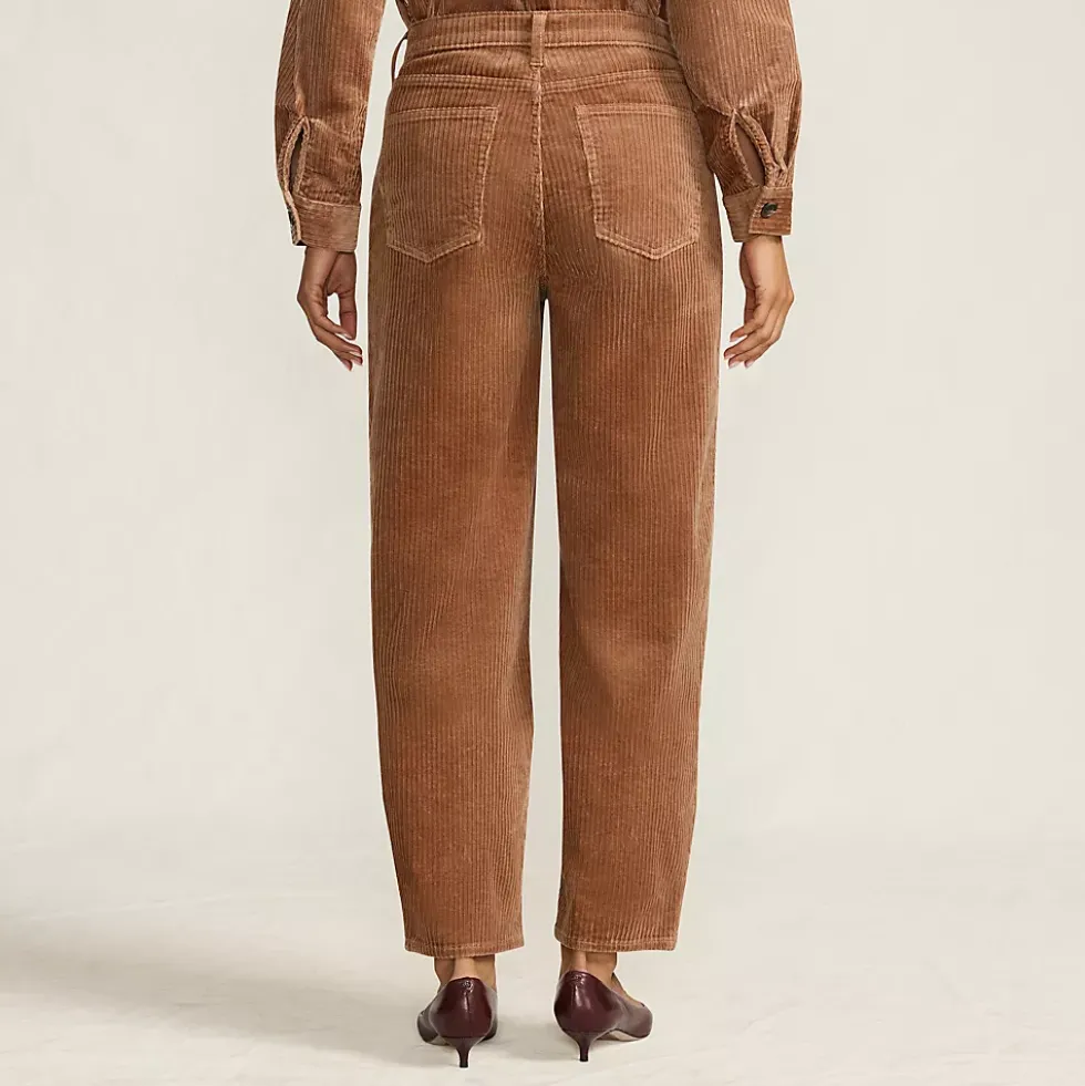 Women's Corduroy High Rise Barrel Leg Ankle Pants