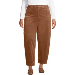 Women's Corduroy High Rise Barrel Leg Ankle Pants