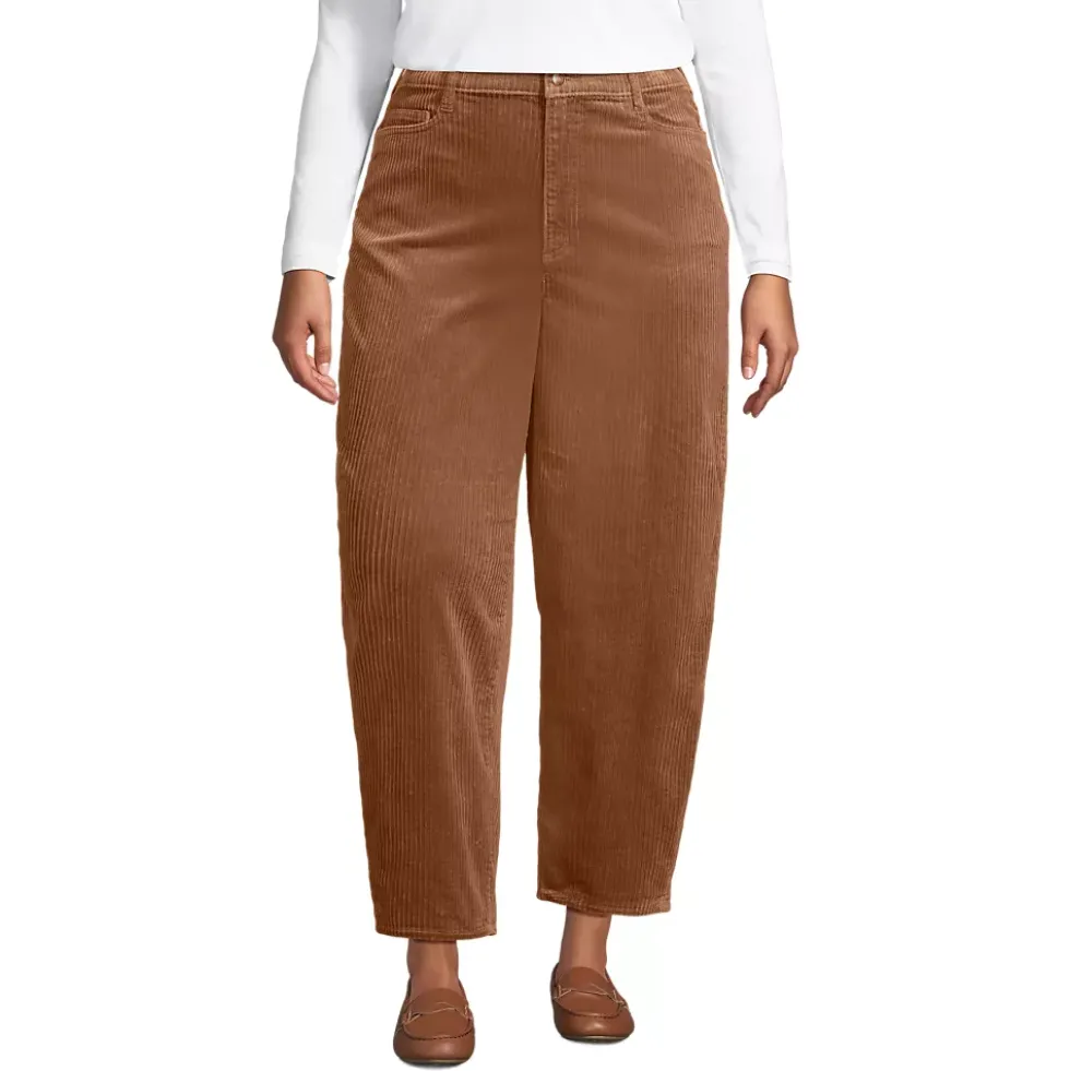 Women's Corduroy High Rise Barrel Leg Ankle Pants
