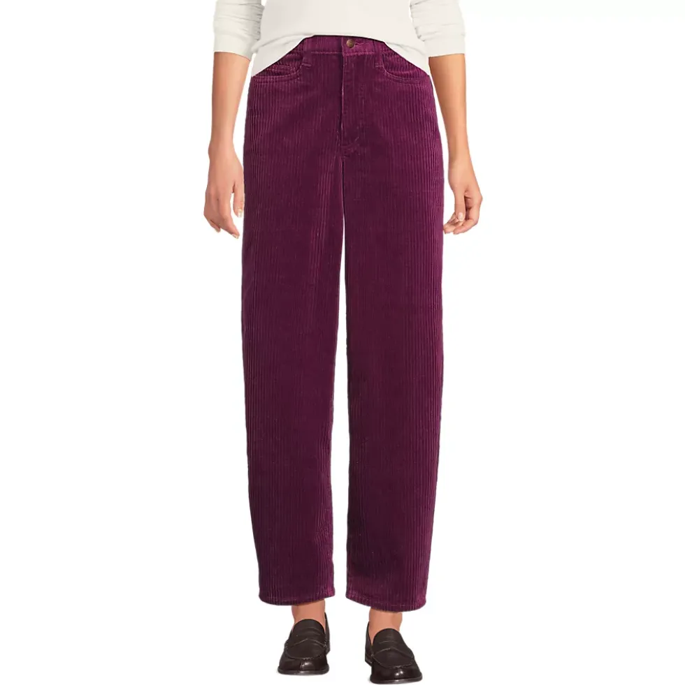 Women's Corduroy High Rise Barrel Leg Ankle Pants