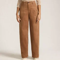 Women's Corduroy High Rise Wide Leg Top Stitch Trousers