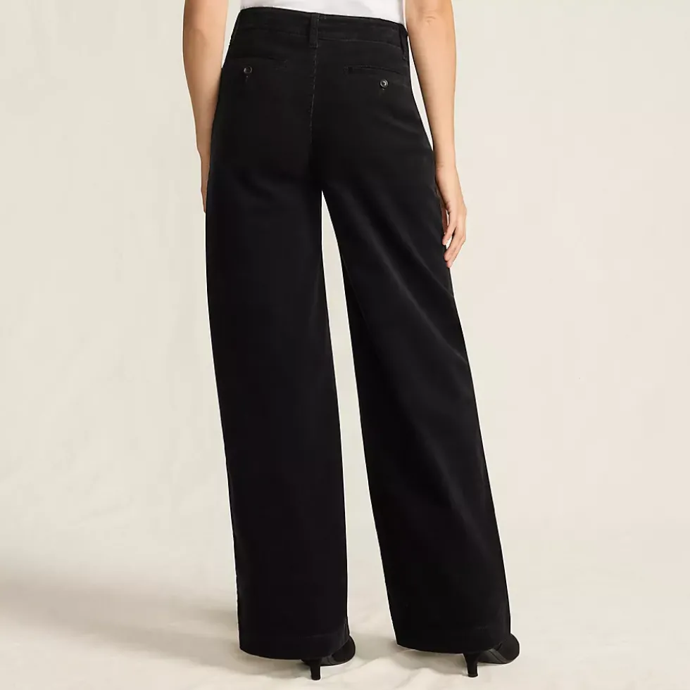 Women's Corduroy High Rise Wide Leg Top Stitch Trousers