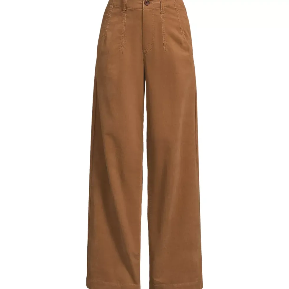 Women's Corduroy High Rise Wide Leg Top Stitch Trousers