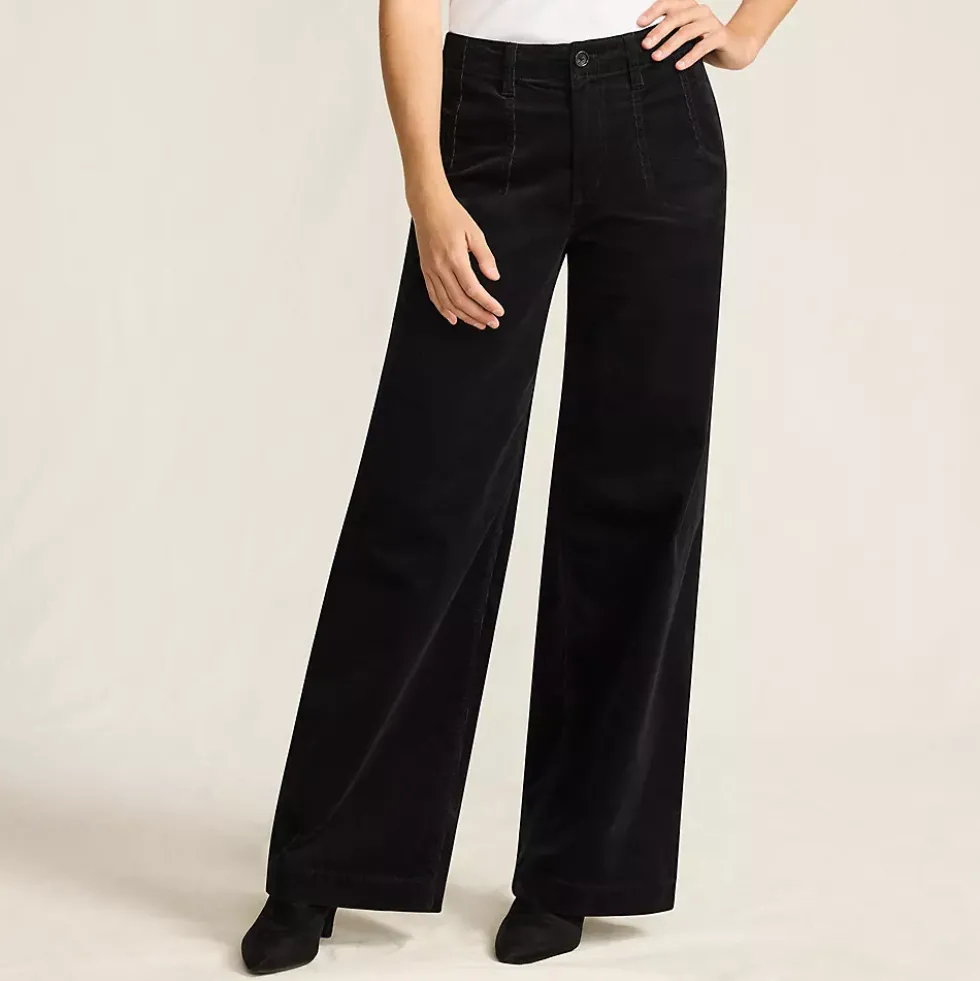 Women's Corduroy High Rise Wide Leg Top Stitch Trousers