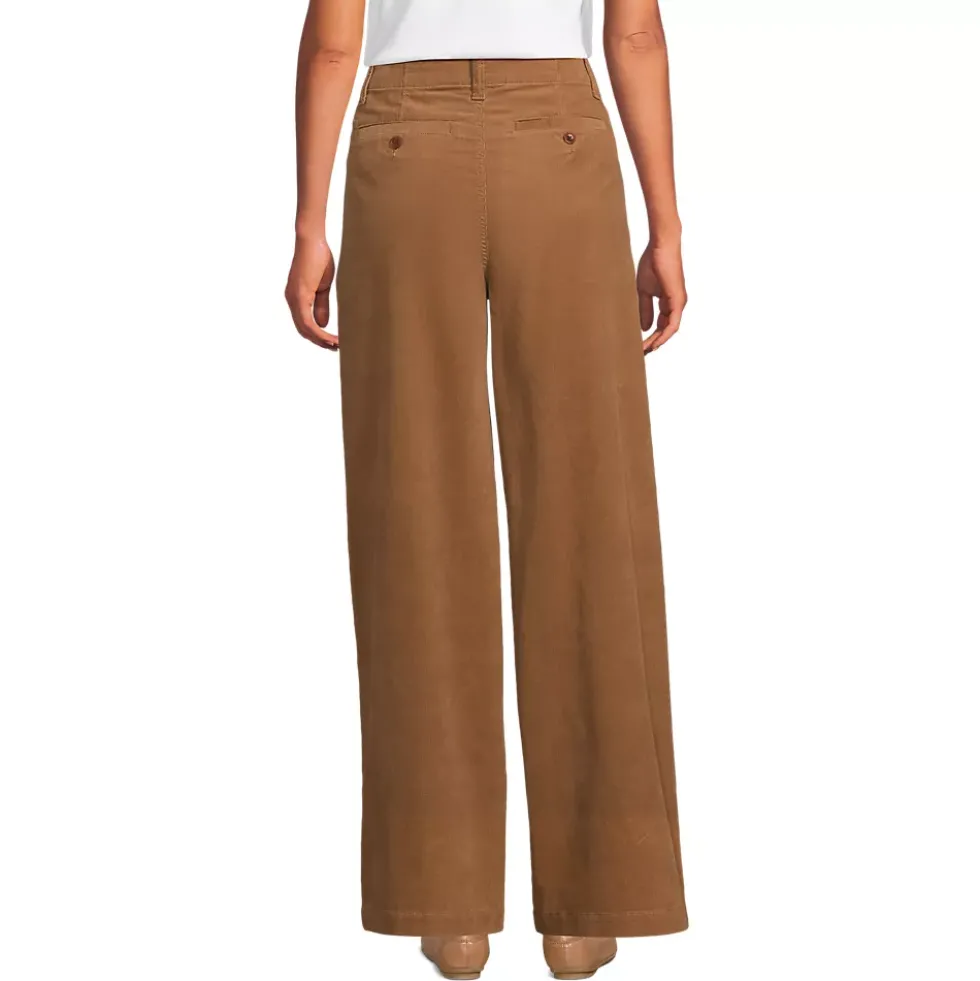 Women's Corduroy High Rise Wide Leg Top Stitch Trousers