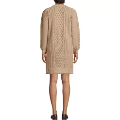 Women's Cotton Blend Cable Crew Neck Sweater Dress