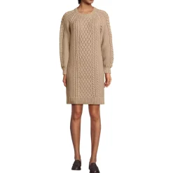 Women's Cotton Blend Cable Crew Neck Sweater Dress