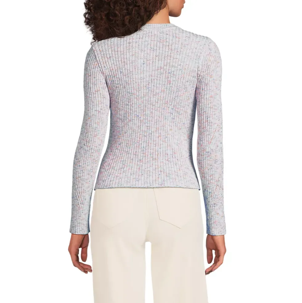 Women's Cotton Blend Marl Ribbed Crew Neck Sweater