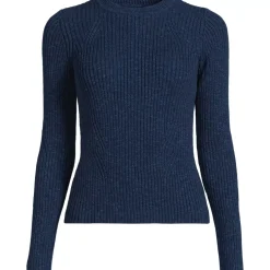Women's Cotton Blend Marl Ribbed Crew Neck Sweater