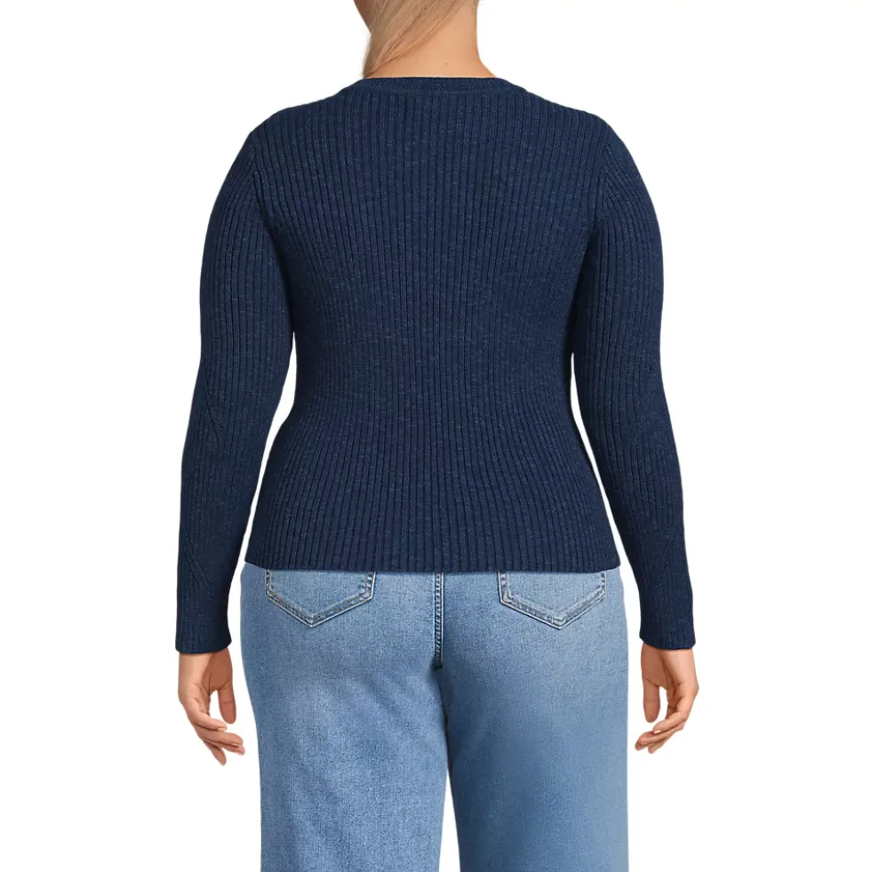 Women's Cotton Blend Marl Ribbed Crew Neck Sweater