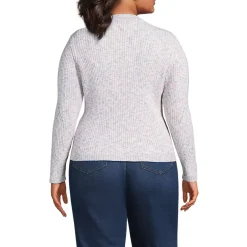Women's Cotton Blend Marl Ribbed Crew Neck Sweater
