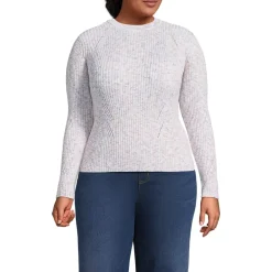 Women's Cotton Blend Marl Ribbed Crew Neck Sweater
