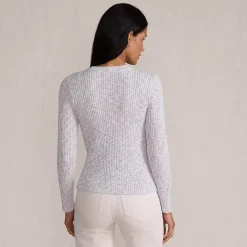 Women's Cotton Blend Marl Ribbed Crew Neck Sweater