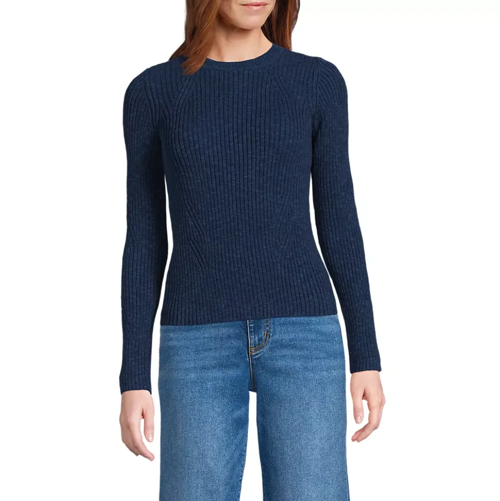 Women's Cotton Blend Marl Ribbed Crew Neck Sweater