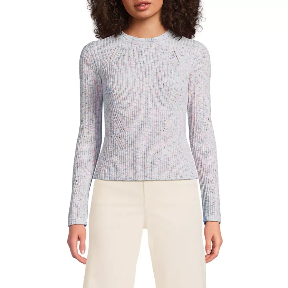 Women's Cotton Blend Marl Ribbed Crew Neck Sweater