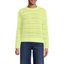 Women's Cotton Blend Pointelle Crew Neck Sweater