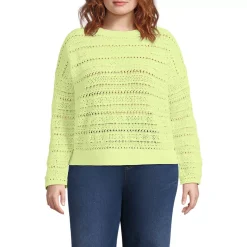Women's Cotton Blend Pointelle Crew Neck Sweater