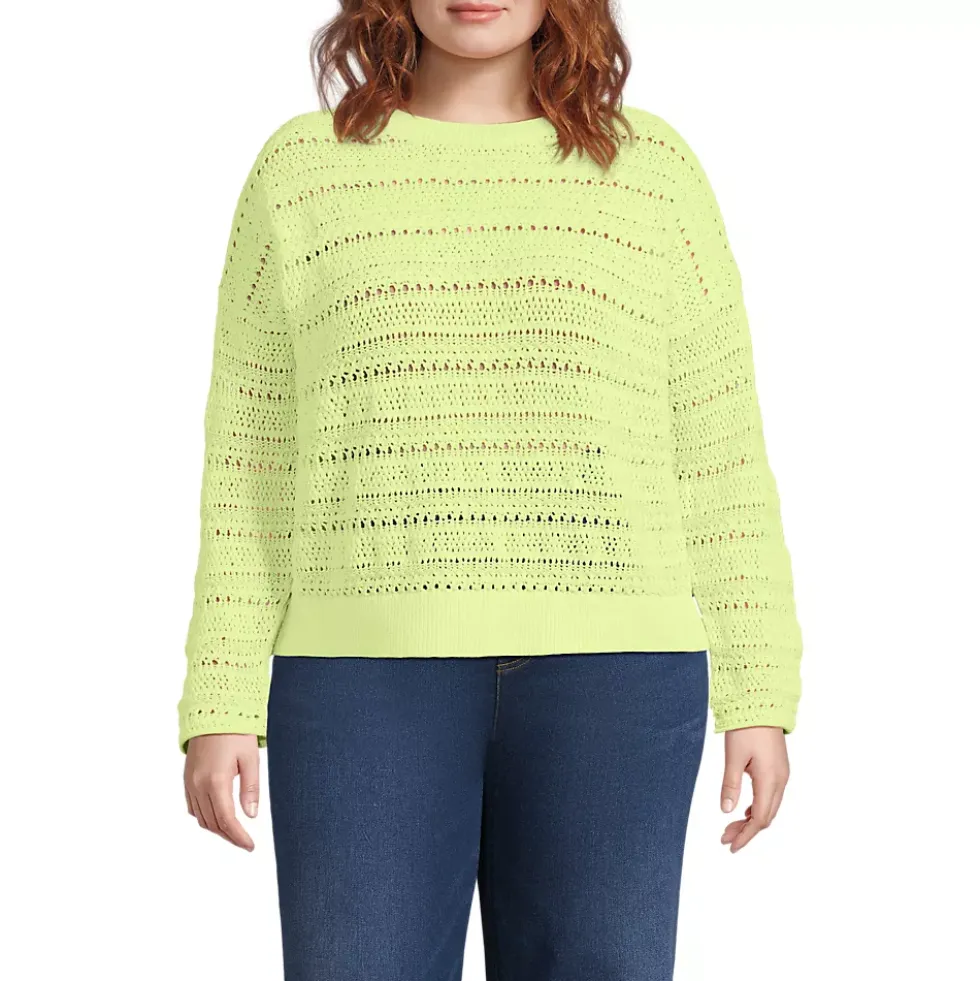 Women's Cotton Blend Pointelle Crew Neck Sweater