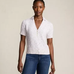 Women's Cotton Blend Short Sleeve Polo Sweater