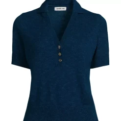 Women's Cotton Blend Short Sleeve Polo Sweater