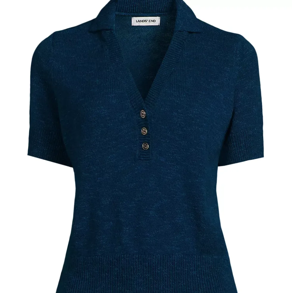 Women's Cotton Blend Short Sleeve Polo Sweater