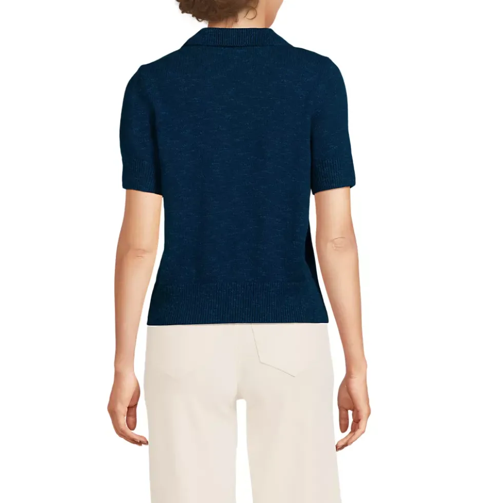 Women's Cotton Blend Short Sleeve Polo Sweater