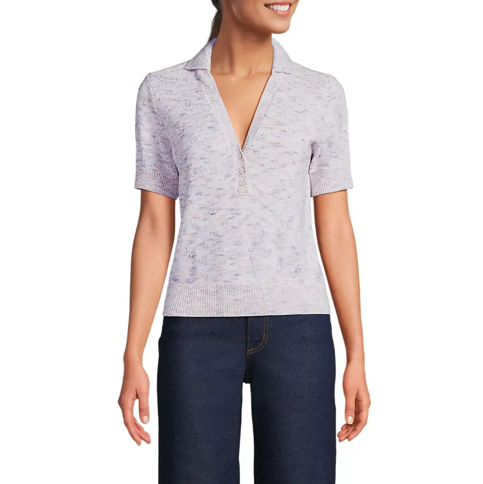 Women's Cotton Blend Short Sleeve Polo Sweater
