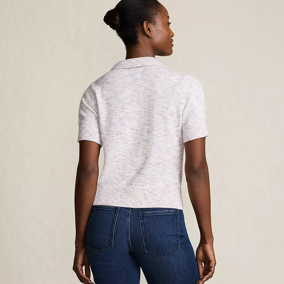 Women's Cotton Blend Short Sleeve Polo Sweater