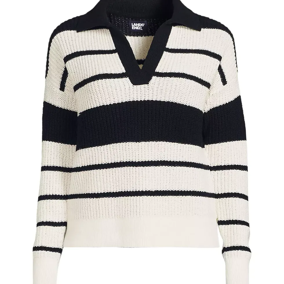 Women's Cotton Boucle Johnny Collar Shaker Pullover