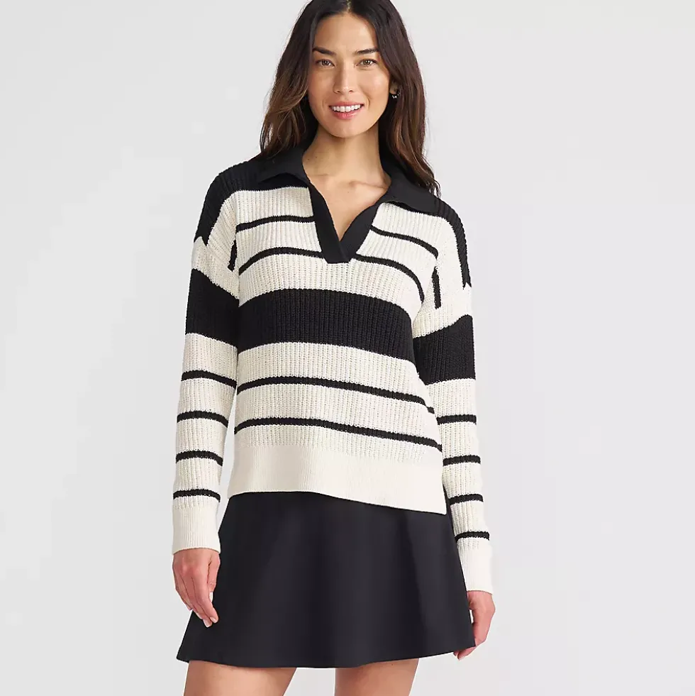Women's Cotton Boucle Johnny Collar Shaker Pullover