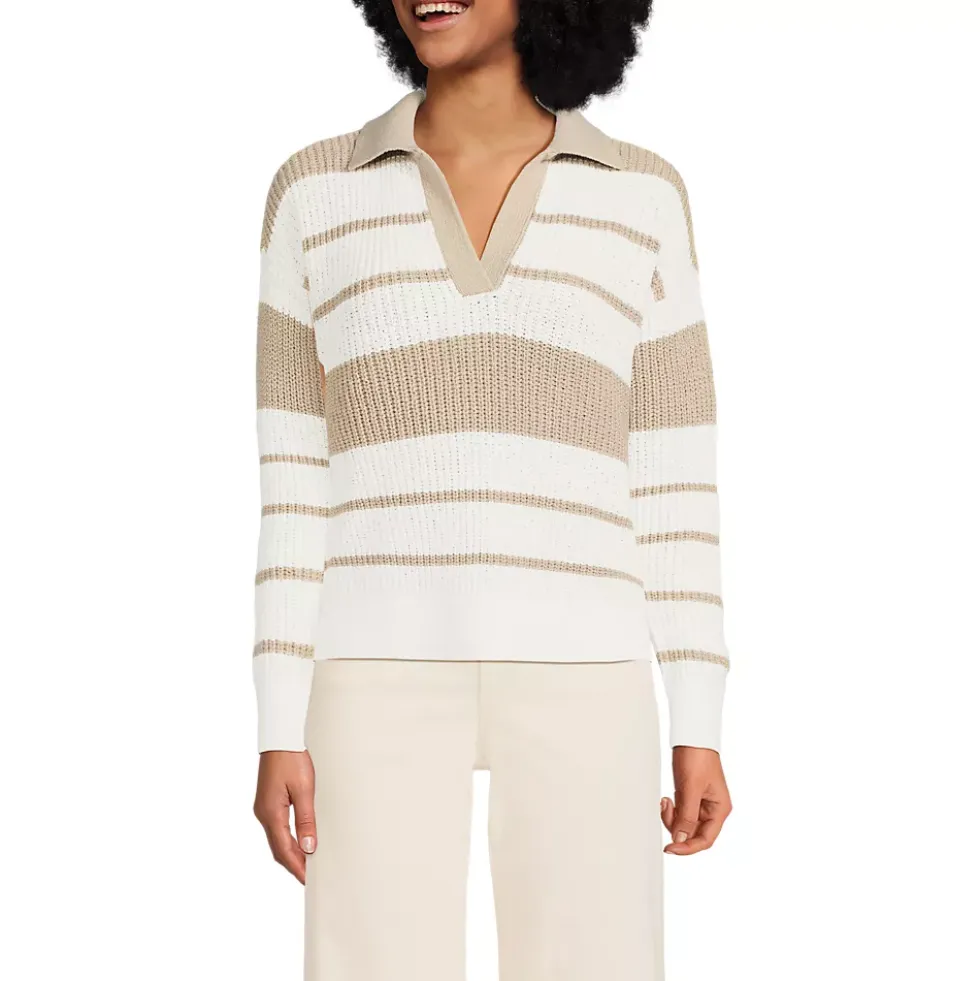 Women's Cotton Boucle Johnny Collar Shaker Pullover