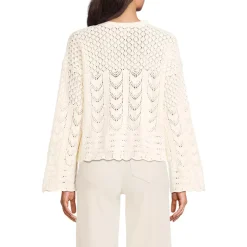 Women's Cotton Boucle Pointelle Notch Neck Sweater