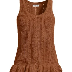 Women's Cotton Boucle Ruffle Hem Sleeveless Sweater