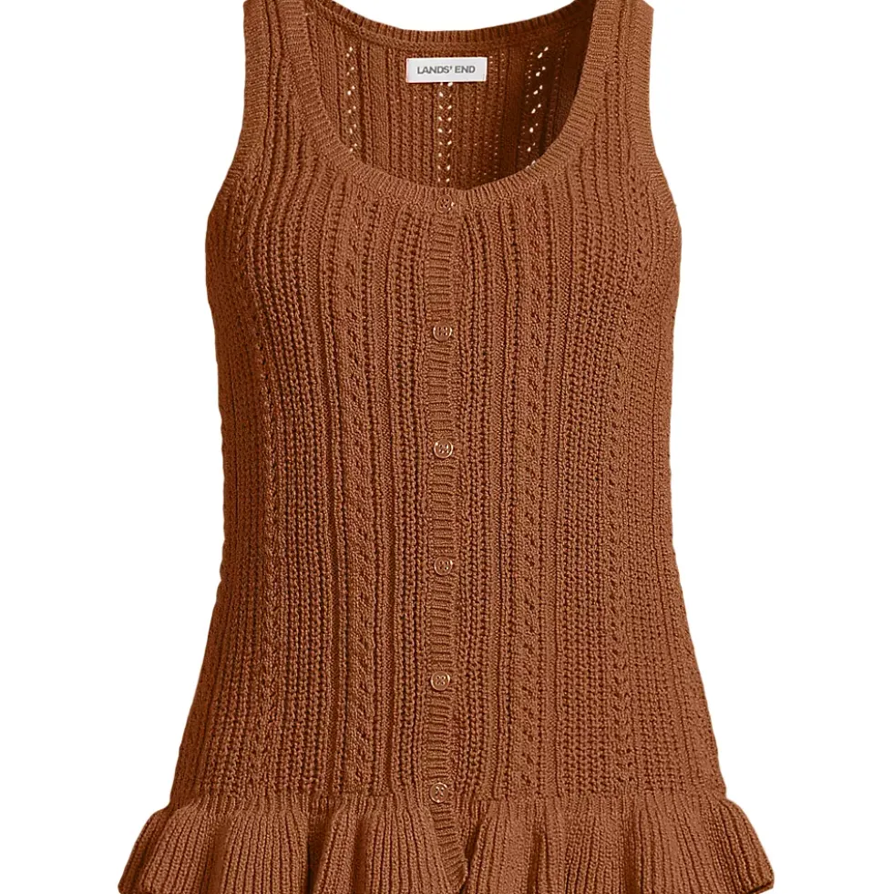 Women's Cotton Boucle Ruffle Hem Sleeveless Sweater