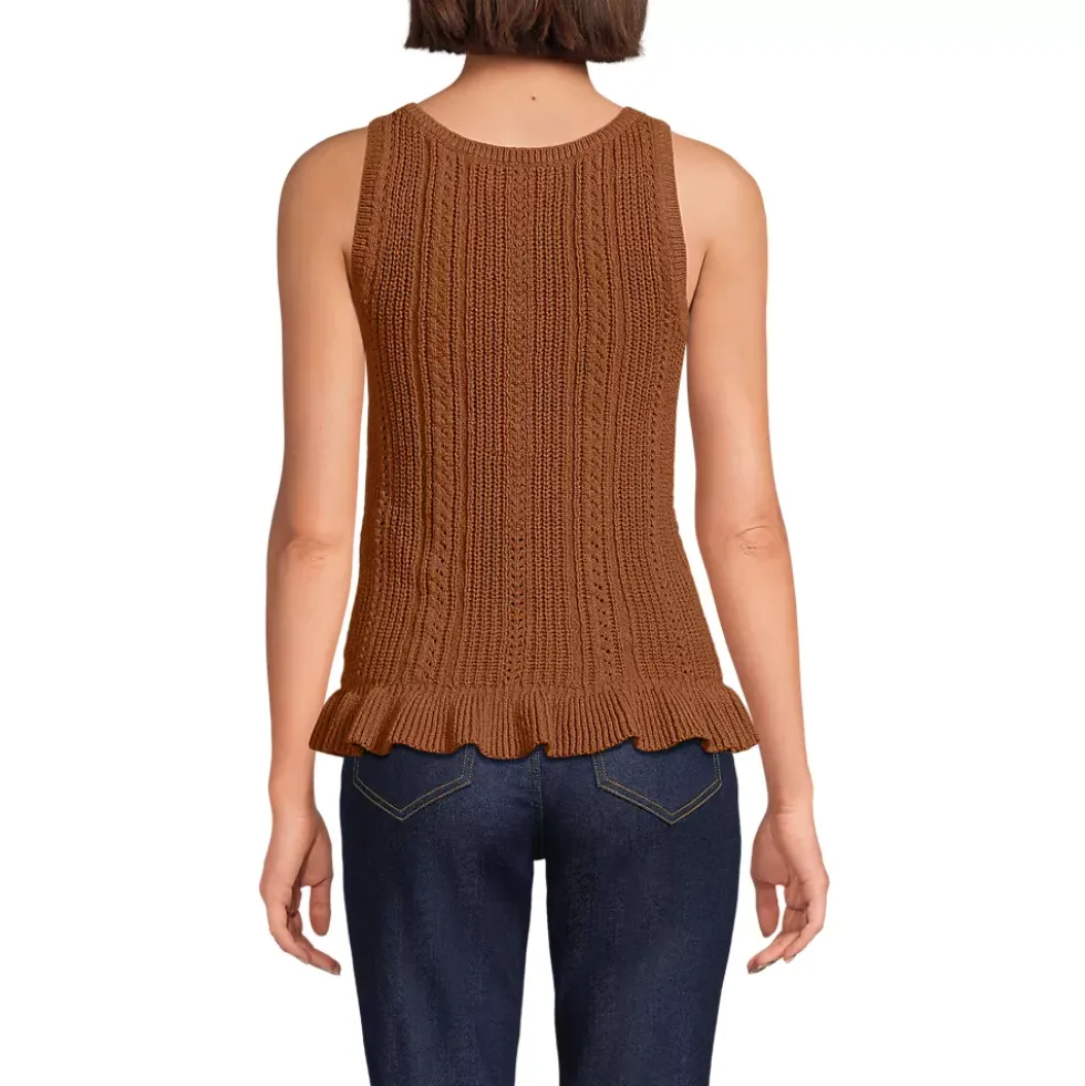 Women's Cotton Boucle Ruffle Hem Sleeveless Sweater