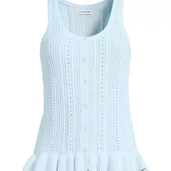 Women's Cotton Boucle Ruffle Hem Sleeveless Sweater