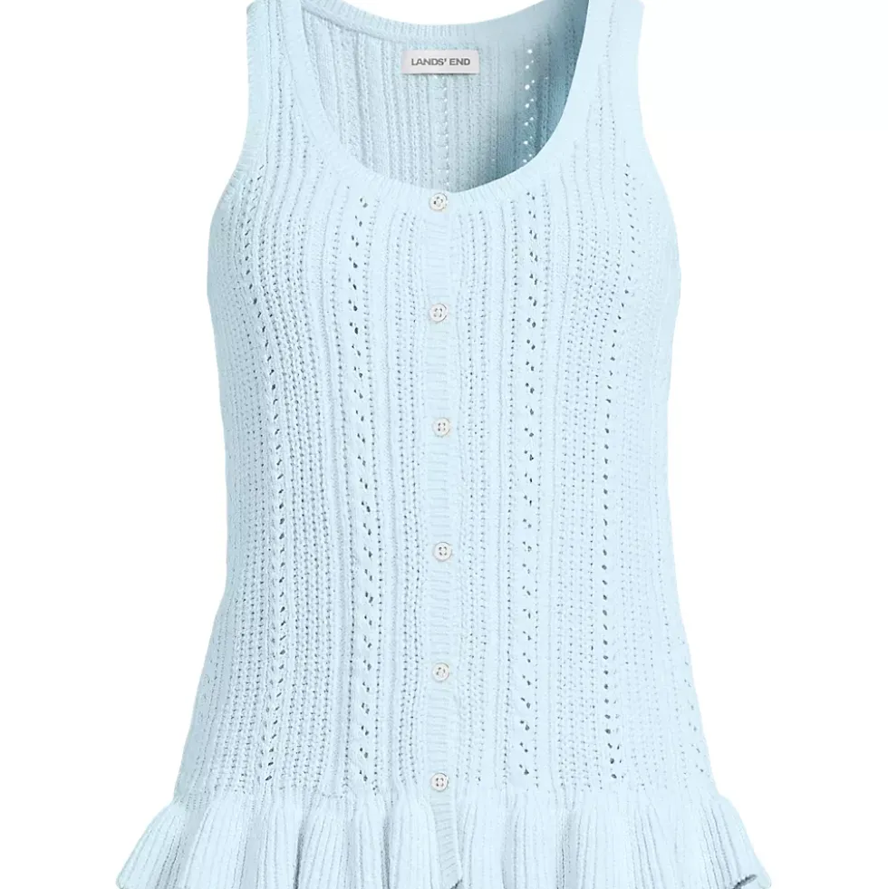Women's Cotton Boucle Ruffle Hem Sleeveless Sweater