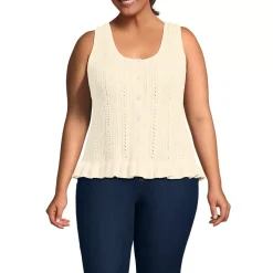 Women's Cotton Boucle Ruffle Hem Sleeveless Sweater